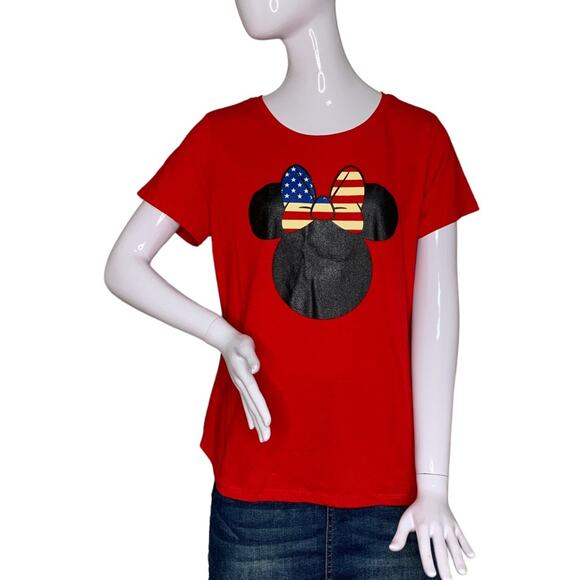 Disney Minnie Mouse Head Graphic T-shirt Short Sleeve Crewneck Red Size S - Picture 1 of 7